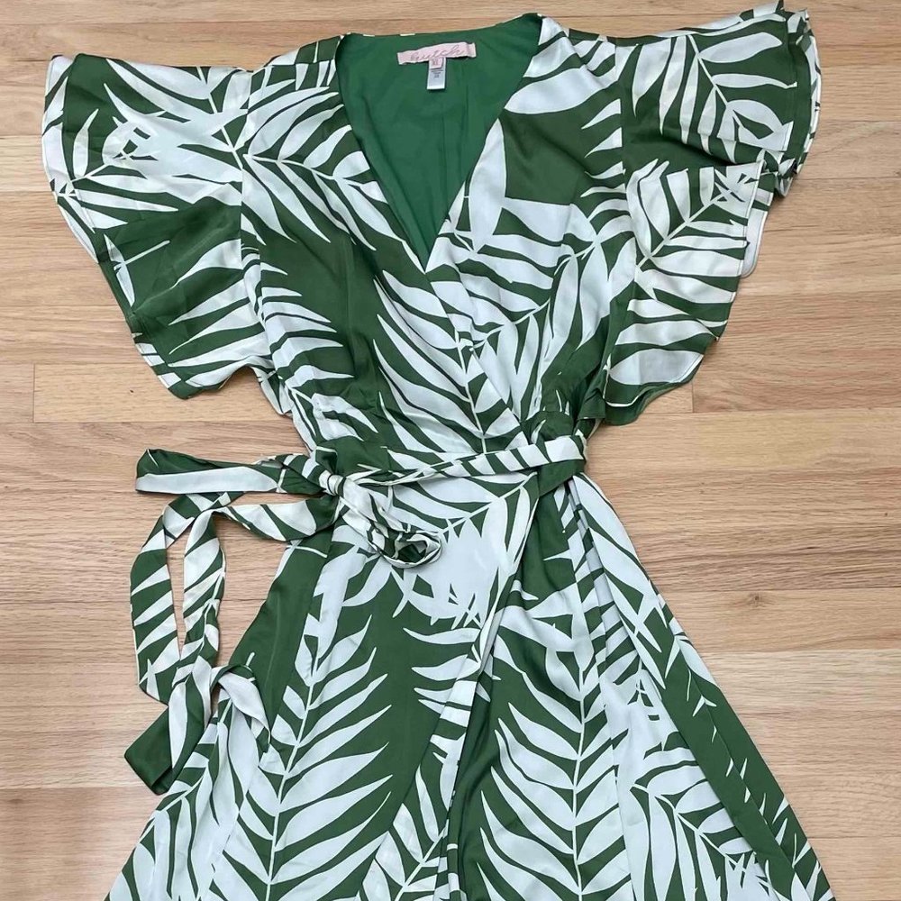 Hutch Green and White Palm-Print Maxi Wrap Dress